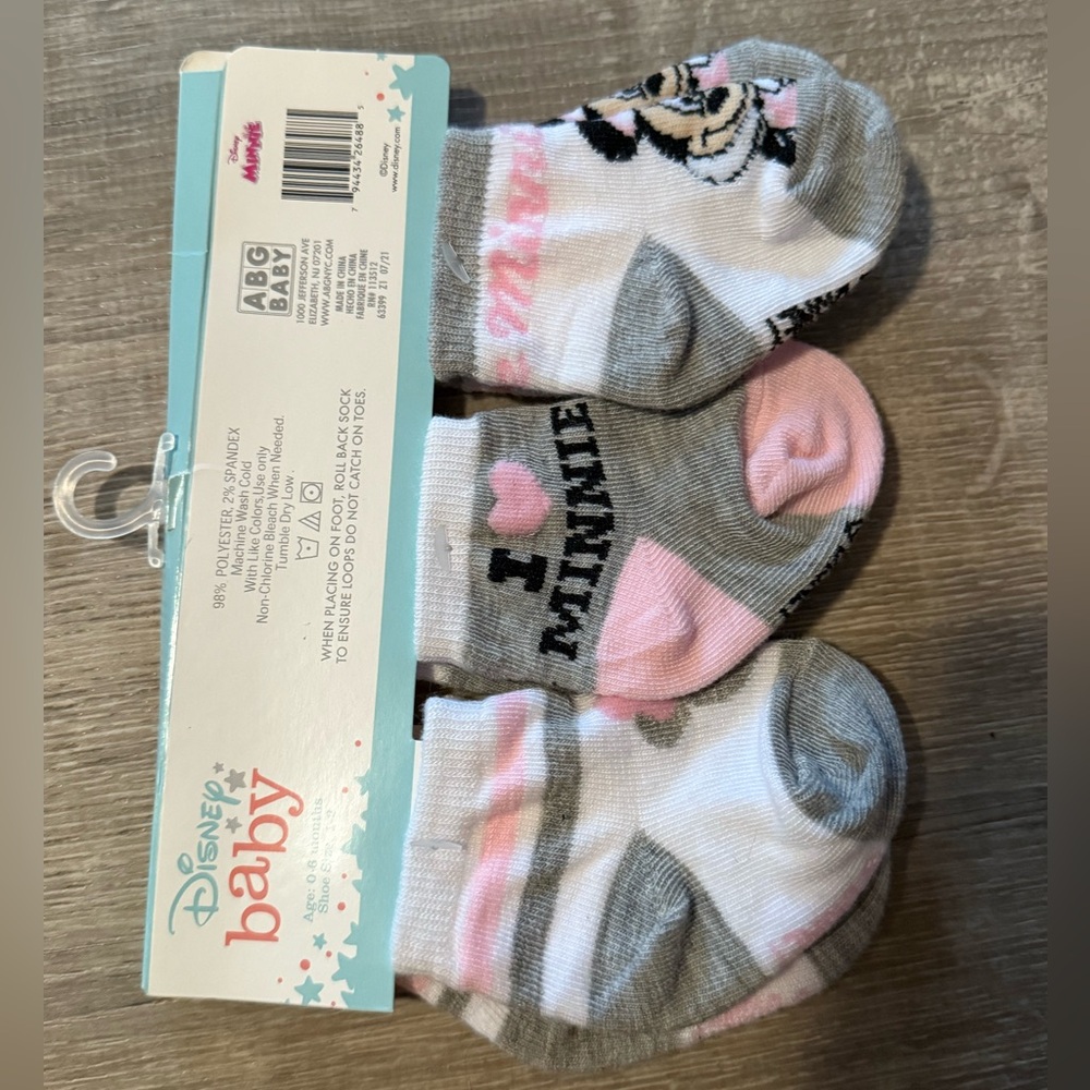 Disney Minnie Mouse Socks Pink and Gray Baby Infant 0-6 months